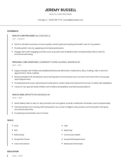 Health Care Provider Resume