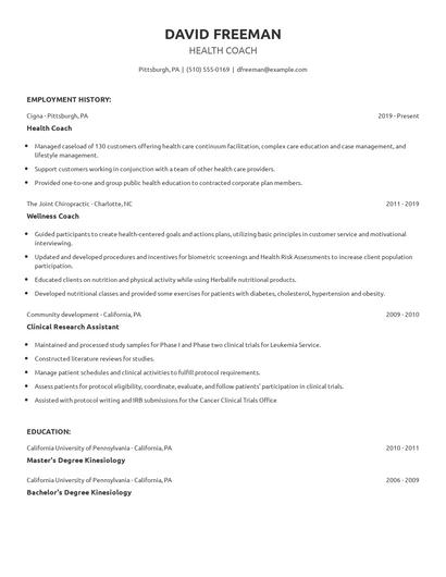 Health Coach Resume
