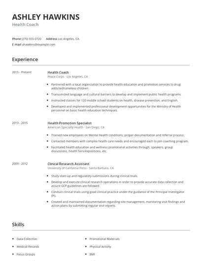 Health Coach Resume