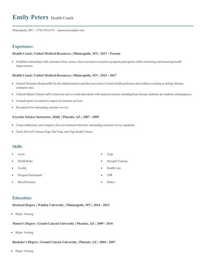 Health Coach Resume
