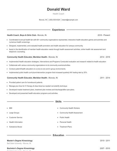 Health Coach Resume