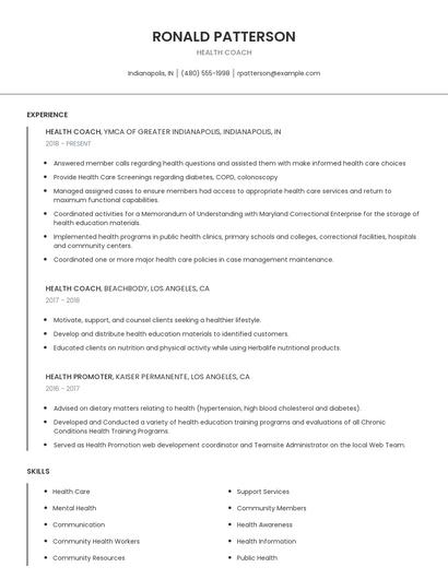 Health Coach Resume