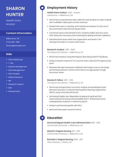 Health Data Analyst Resume