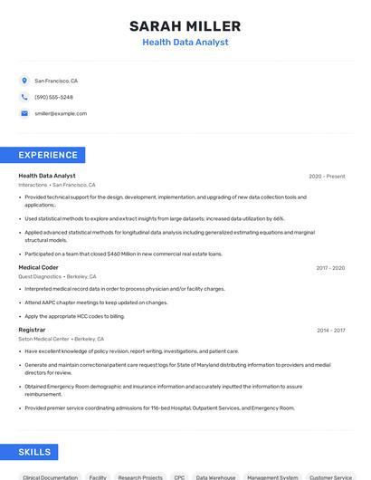 Health Data Analyst Resume