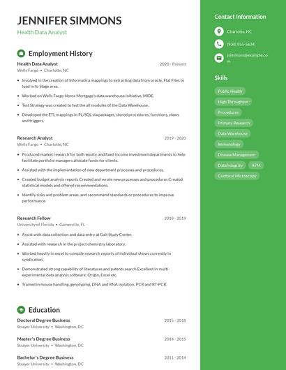 Health Data Analyst Resume