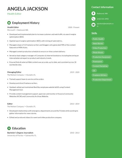 Health Editor Resume
