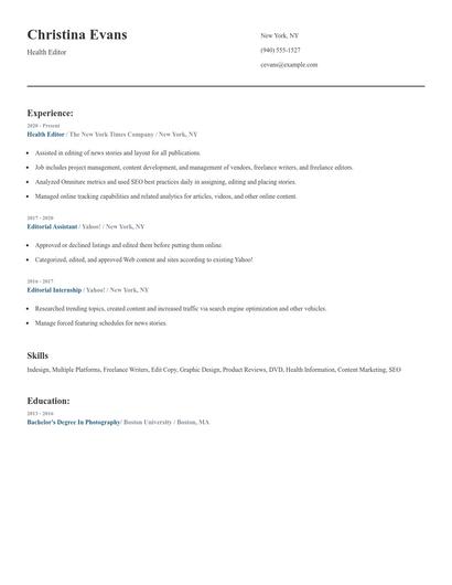 Health Editor Resume