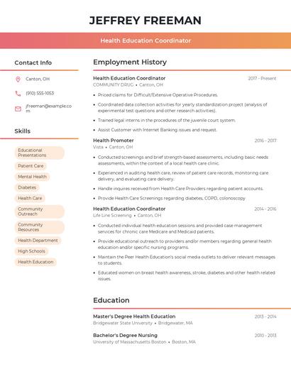 Health Education Coordinator Resume