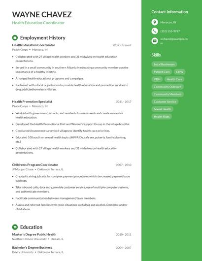 Health Education Coordinator Resume