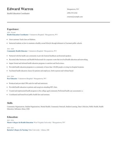 Health Education Coordinator Resume