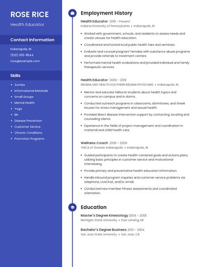 Health Educator Resume