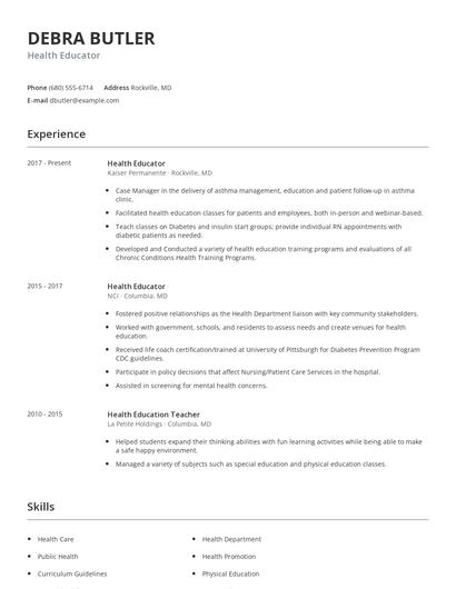 Health Educator Resume