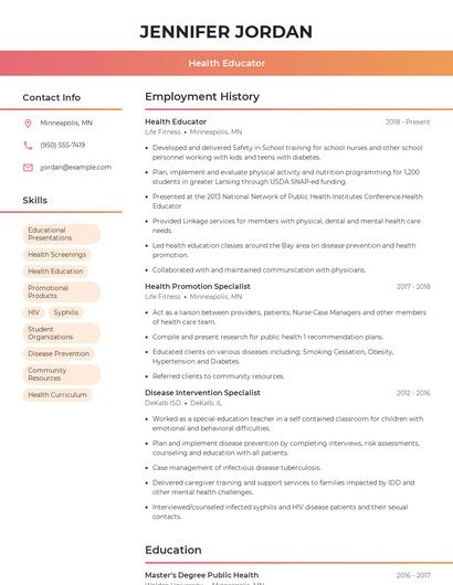 Health Educator Resume