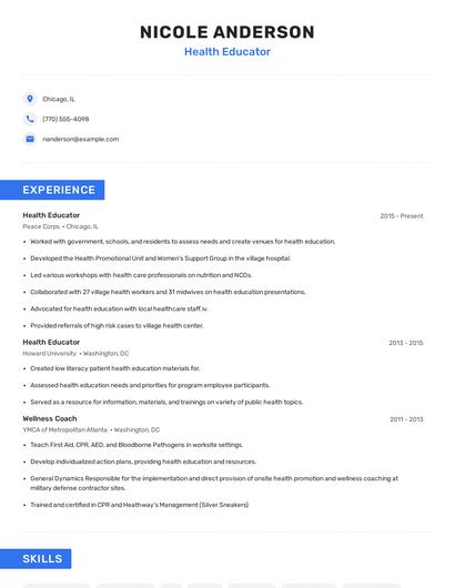 Health Educator Resume