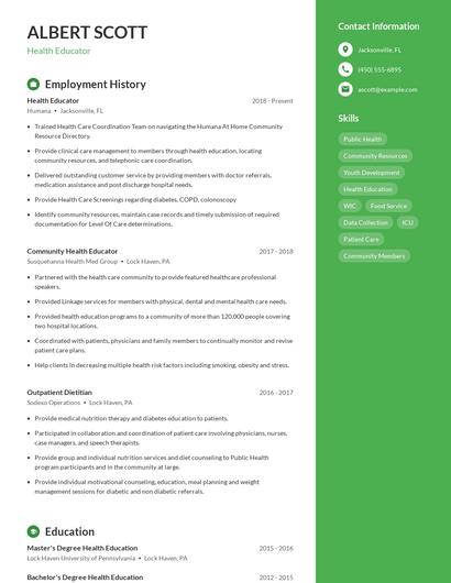 Health Educator Resume