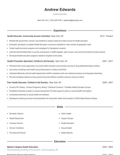 Health Educator Resume