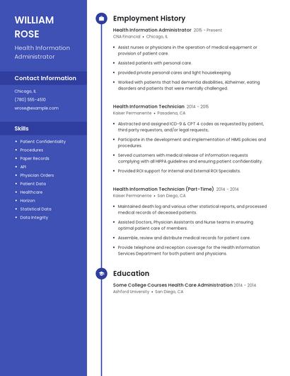 Health Information Administrator Resume