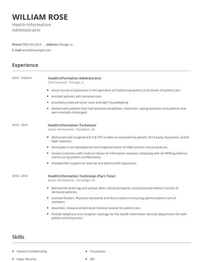 Health Information Administrator Resume