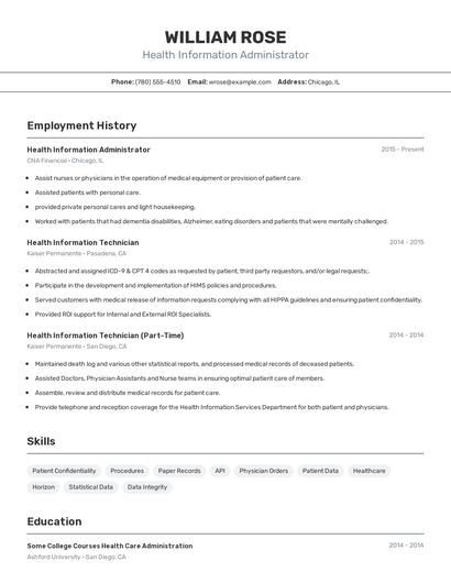 Health Information Administrator Resume