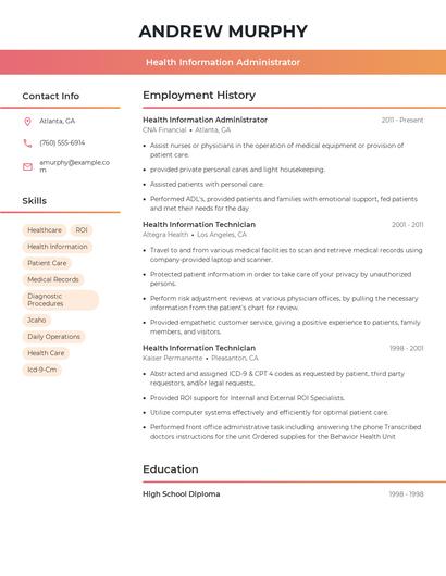 Health Information Administrator Resume