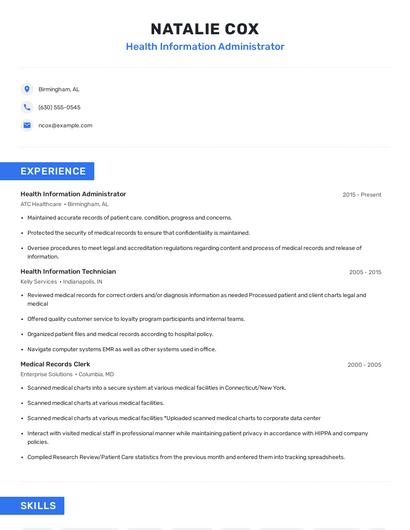 Health Information Administrator Resume