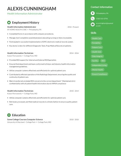 Health Information Administrator Resume