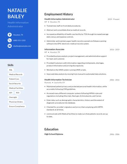 Health Information Administrator Resume