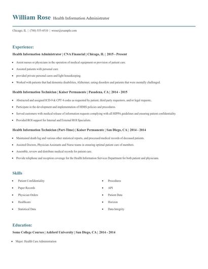 Health Information Administrator Resume