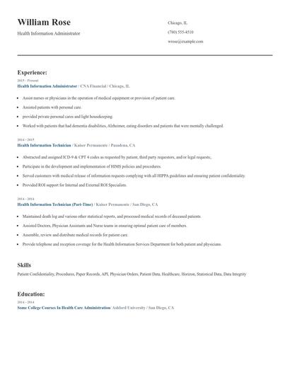 Health Information Administrator Resume