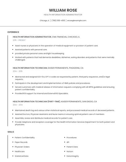 Health Information Administrator Resume