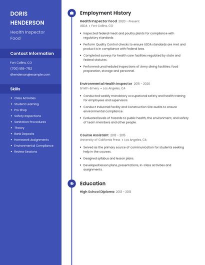 Health Inspector Food Resume
