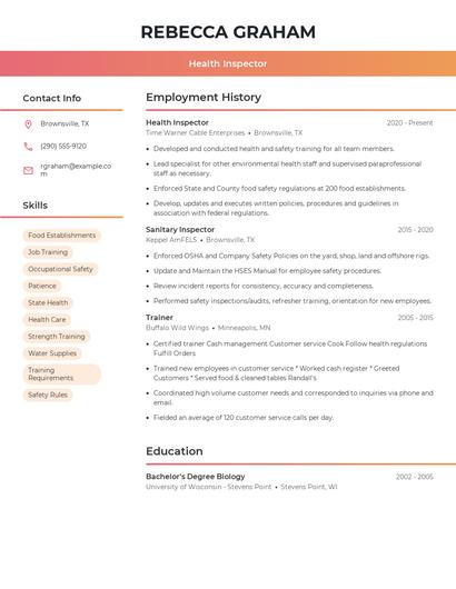 Health Inspector Resume