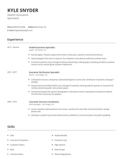 Health Insurance Specialist Resume