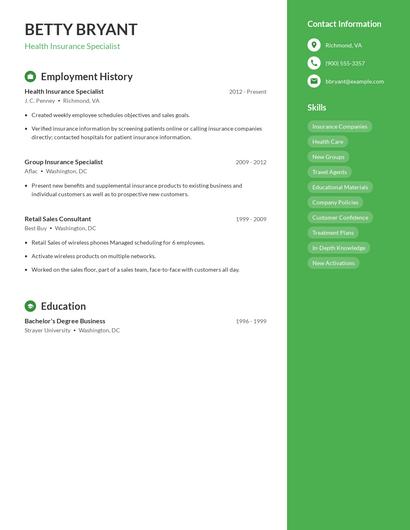 Health Insurance Specialist Resume