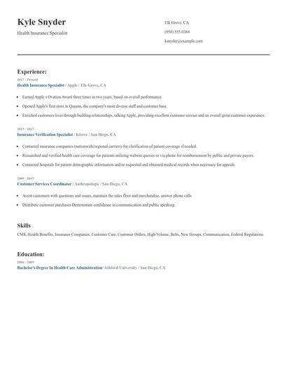 Health Insurance Specialist Resume
