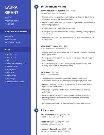 Health Occupations Teacher Resume