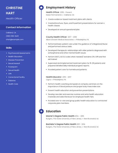 Health Officer Resume