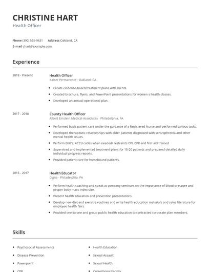 Health Officer Resume