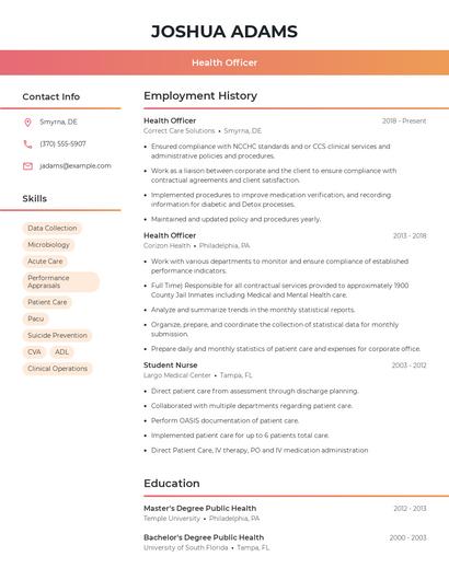 Health Officer Resume