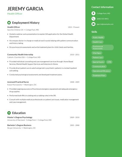 Health Officer Resume