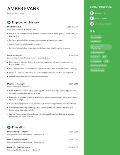 Health Physicist Resume