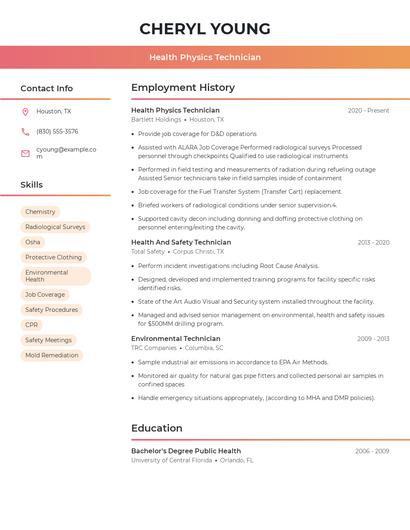 Health Physics Technician Resume