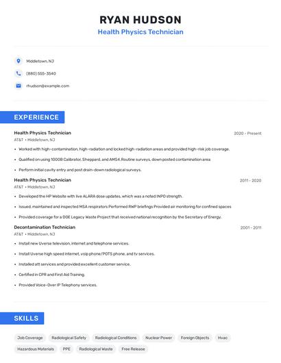Health Physics Technician Resume