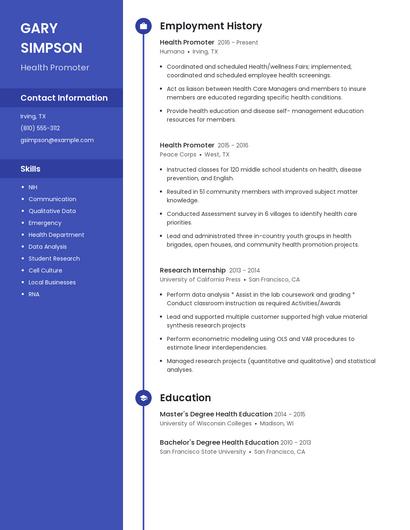 Health Promoter Resume