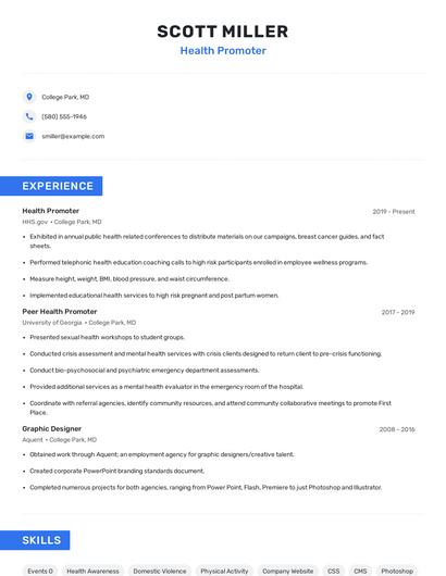 Health Promoter Resume