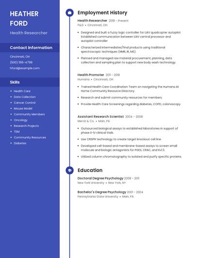 Health Researcher Resume