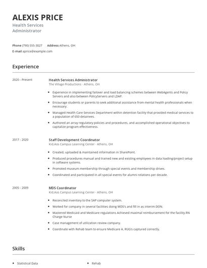 Health Services Administrator Resume
