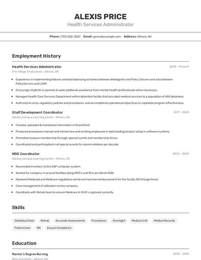 Health Services Administrator Resume