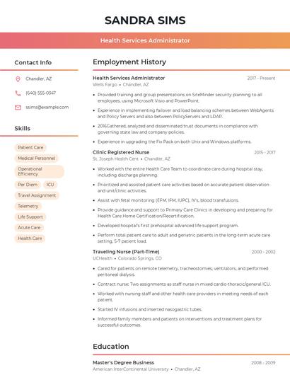 Health Services Administrator Resume