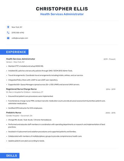 Health Services Administrator Resume